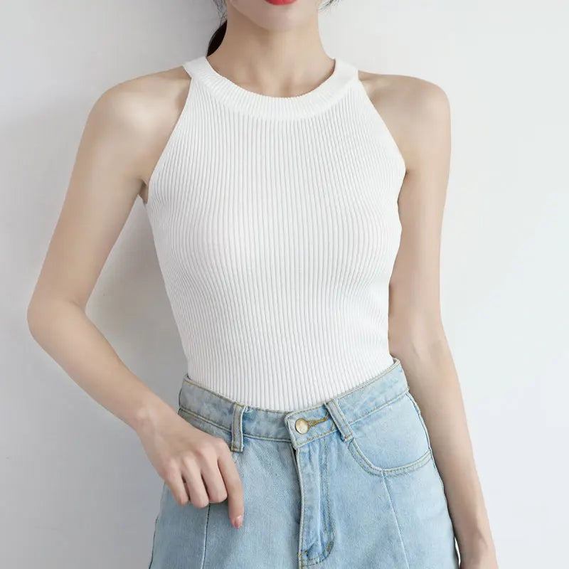Camisola de Malha sem mangas e ombro aberto
