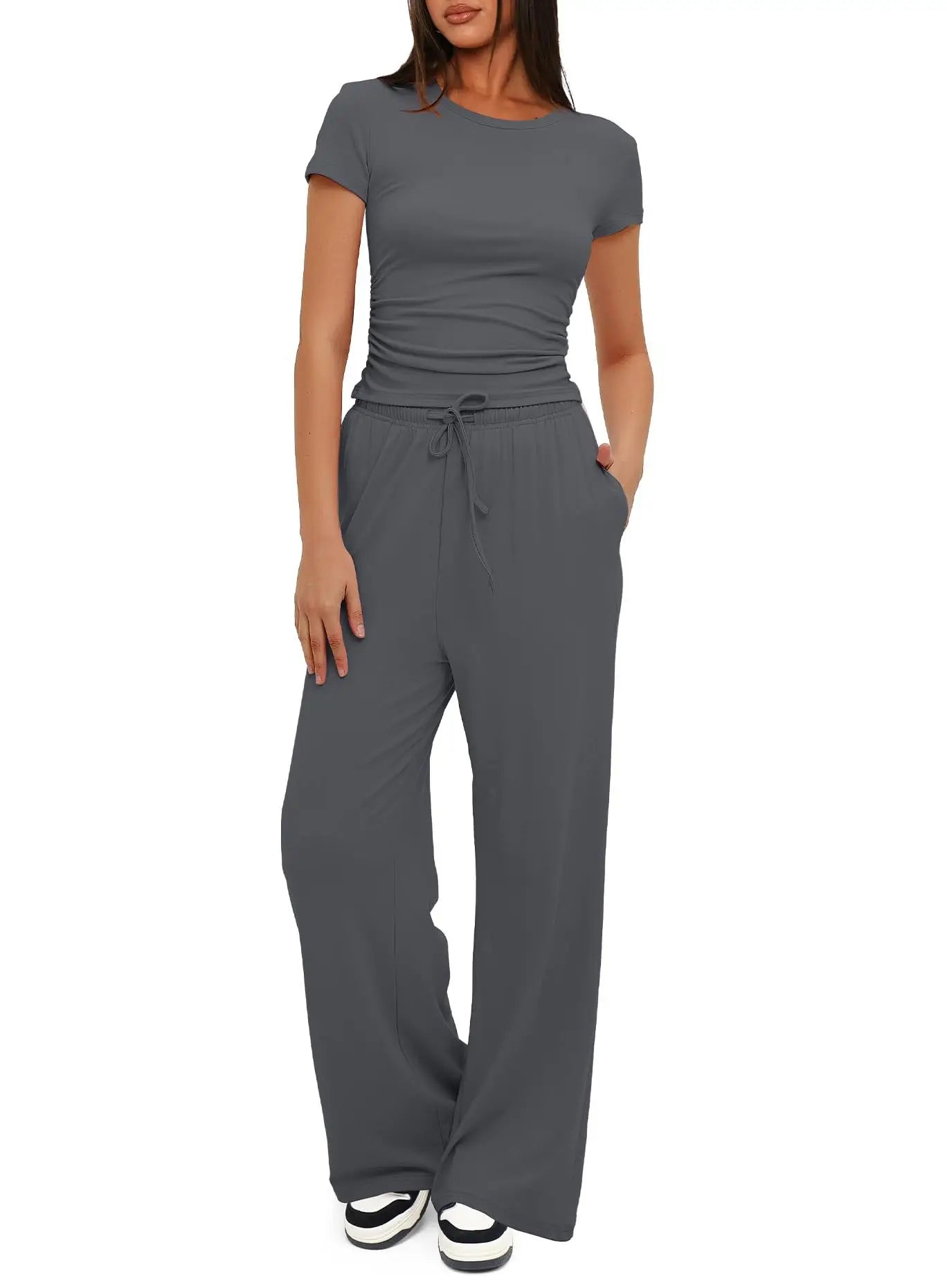 Conjunto feminino de duas peças, camiseta e calças largas