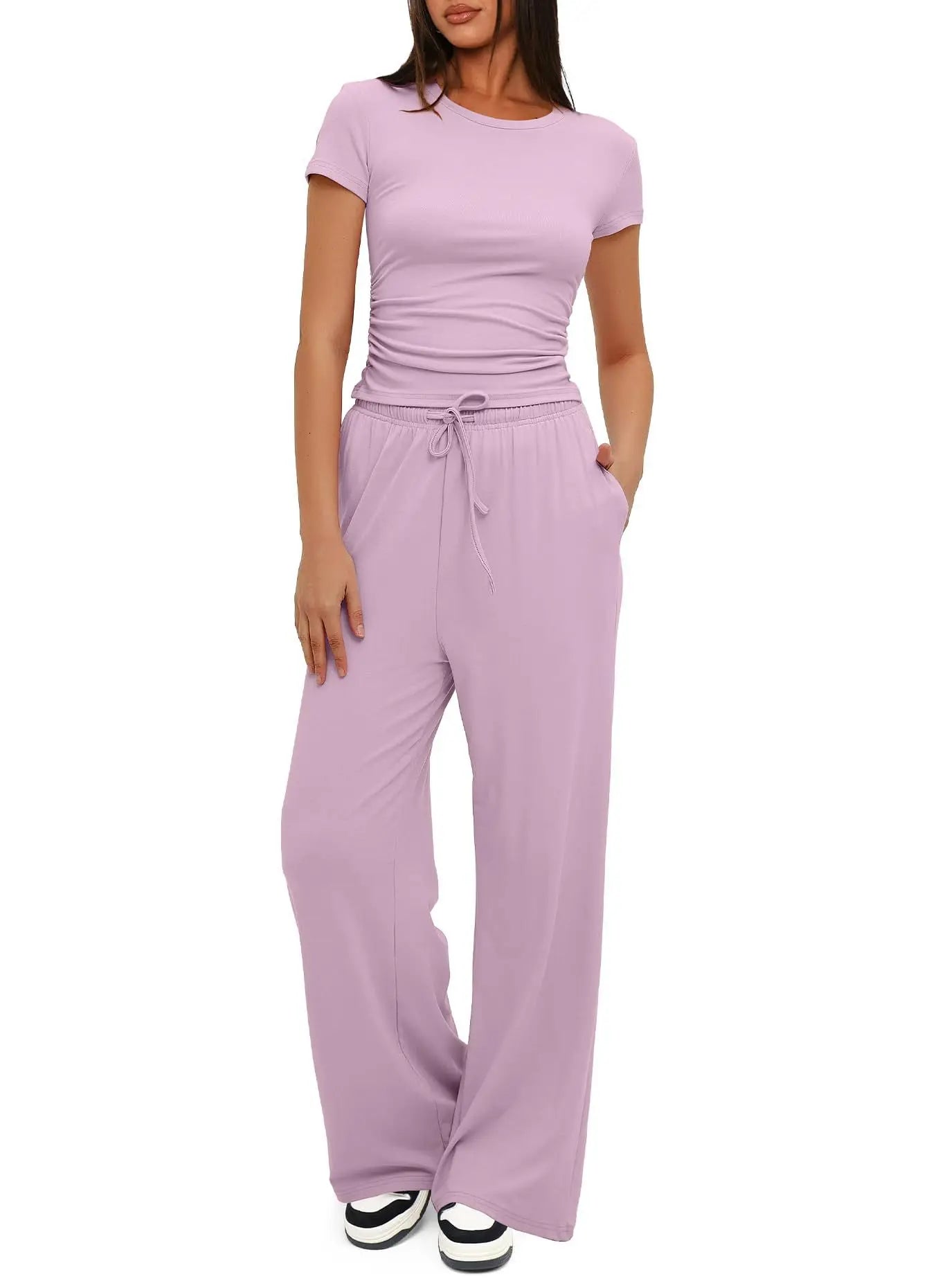 Conjunto feminino de duas peças, camiseta e calças largas