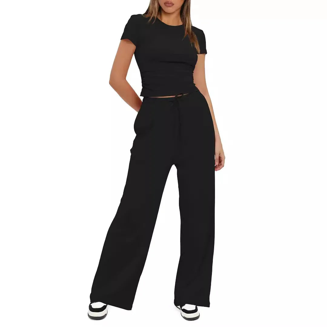Conjunto feminino de duas peças, camiseta e calças largas