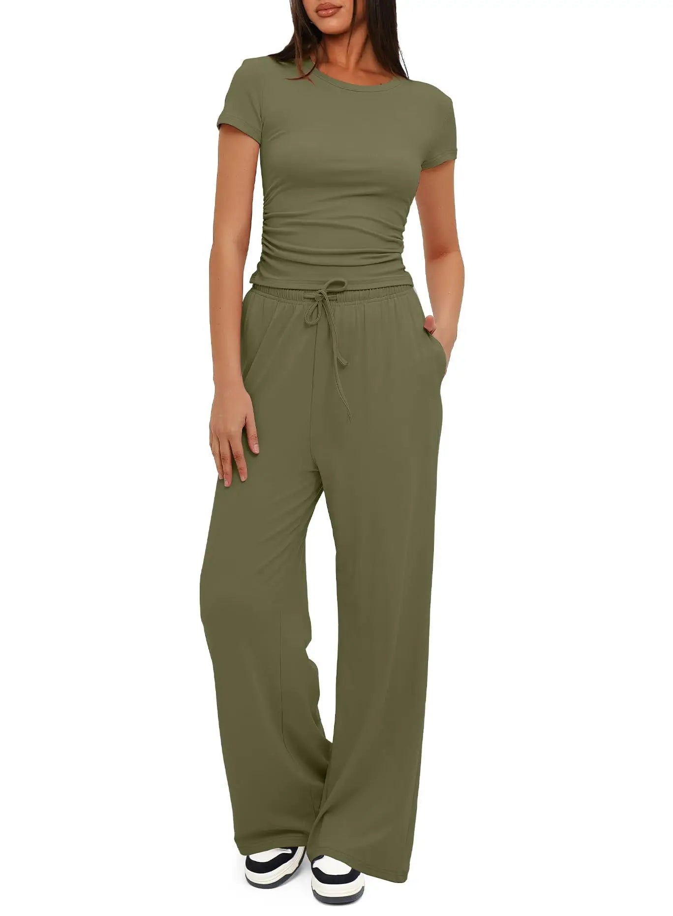 Conjunto feminino de duas peças, camiseta e calças largas