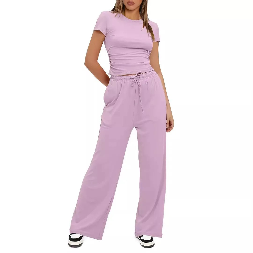 Conjunto feminino de duas peças, camiseta e calças largas