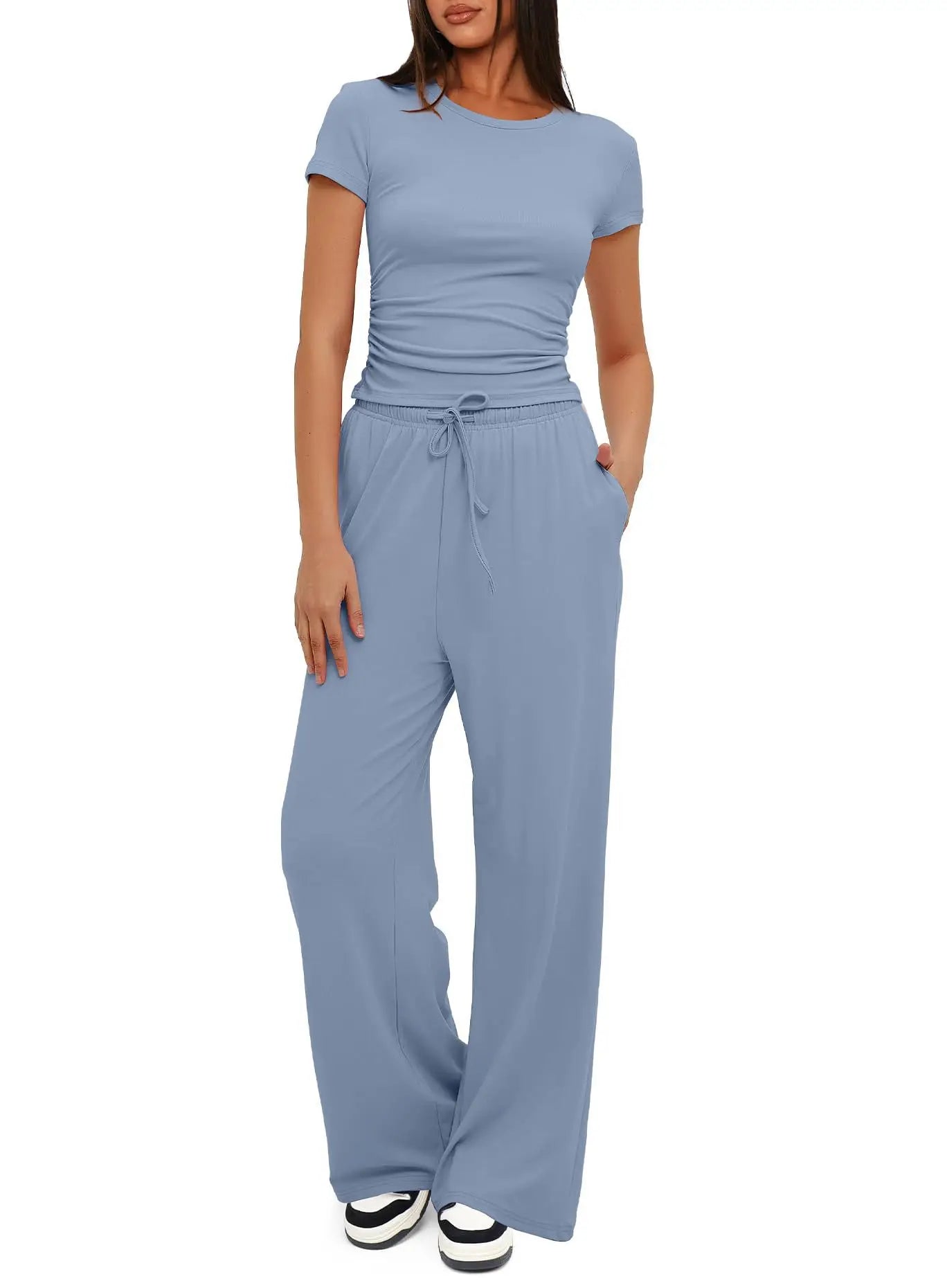 Conjunto feminino de duas peças, camiseta e calças largas